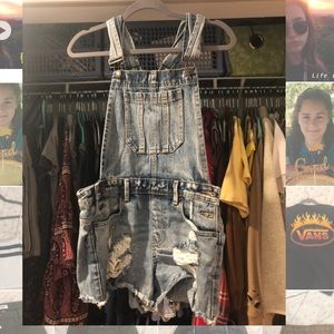 Forever 21 denim overall shorts